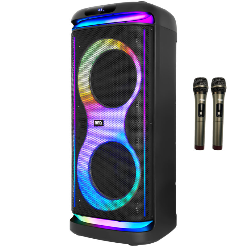 اسپیکر بلوتوثی ردتون RockBox R300 با نورپردازی RGB و دو میکروفون بی‌سیم