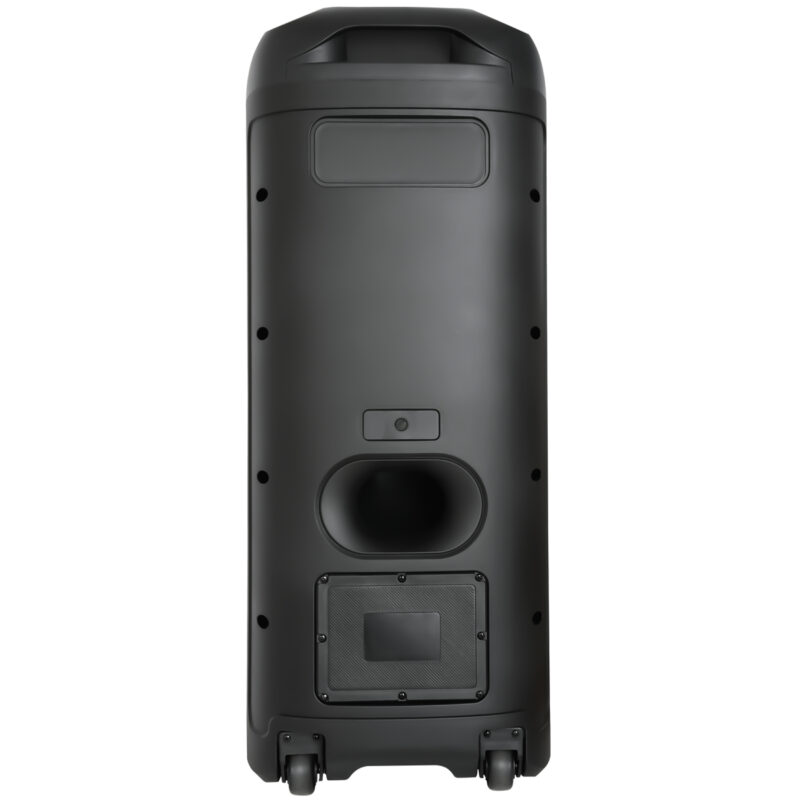 نمای پشت اسپیکر ردتون RockBox R300 با چرخ حمل